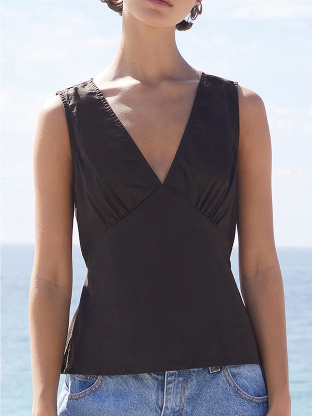 NEW Brown Sleeveless V-Neck Wrap Top